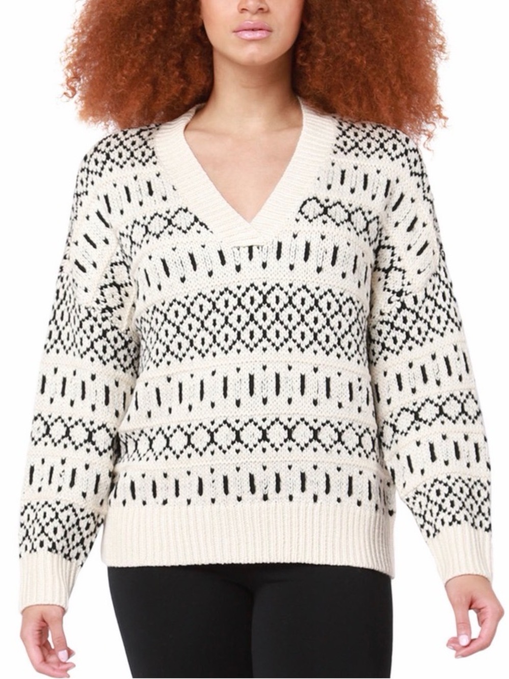 Black Tape_V-Neck Intarsia-Knit Sweater Cream Black size L